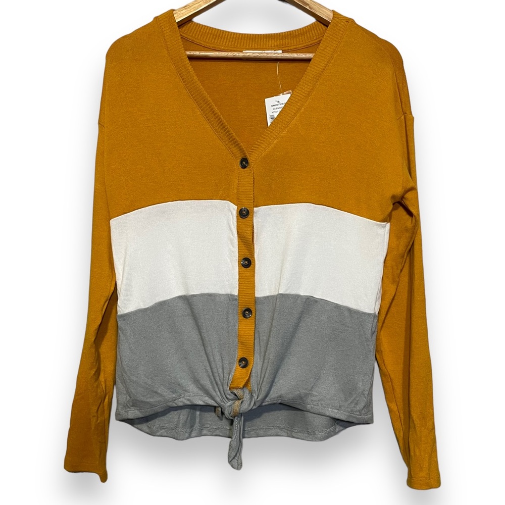 Ricki’s Tri‎ Colour Cardigan - Yellow White Grey - Small